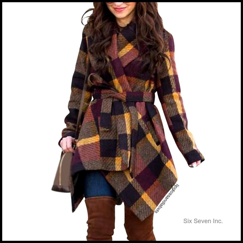 Wool Blend Turn Down Shawl Collar Open Front Asymmetric Hemline Coat